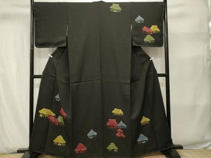 平和屋着物■訪問着　風景文　黒地　正絹　逸品　CABJ2853ev