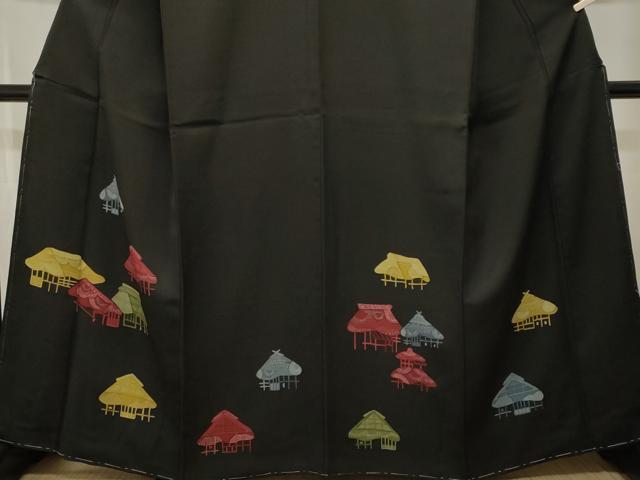 平和屋着物■訪問着　風景文　黒地　正絹　逸品　CABJ2853ev
