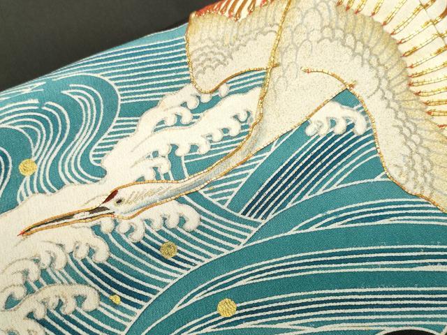 平和屋着物■豪華黒留袖　駒刺繍　立波飛鶴文　金銀彩　正絹　逸品　CABJ2855ev
