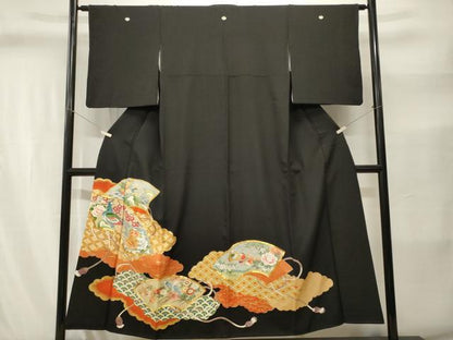 平和屋着物■豪華黒留袖　駒刺繍　地紙孔雀鴛鴦休み鳥花文　金彩　正絹　逸品　CABJ2859ev
