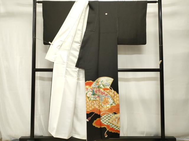 平和屋着物■豪華黒留袖　駒刺繍　地紙孔雀鴛鴦休み鳥花文　金彩　正絹　逸品　CABJ2859ev