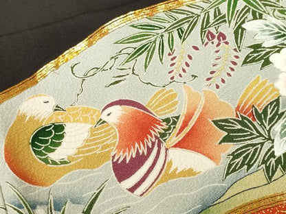 平和屋着物■豪華黒留袖　駒刺繍　地紙孔雀鴛鴦休み鳥花文　金彩　正絹　逸品　CABJ2859ev