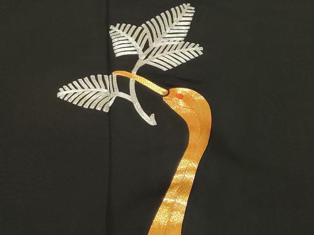 平和屋着物■豪華黒留袖　駒刺繍　花喰鳥　松葉文　正絹　逸品　CABJ2860ev