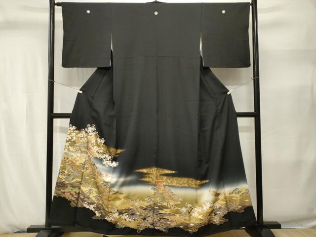 平和屋着物■豪華黒留袖　駒刺繍　文箱流水短冊草花文　暈し染め　金彩　正絹　逸品　CABJ2862ev