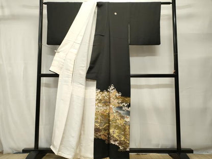 平和屋着物■豪華黒留袖　駒刺繍　文箱流水短冊草花文　暈し染め　金彩　正絹　逸品　CABJ2862ev