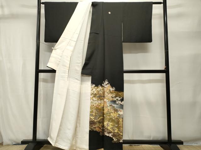平和屋着物■豪華黒留袖　駒刺繍　文箱流水短冊草花文　暈し染め　金彩　正絹　逸品　CABJ2862ev