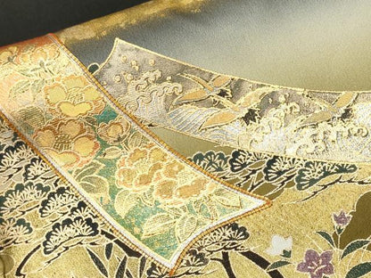 平和屋着物■豪華黒留袖　駒刺繍　文箱流水短冊草花文　暈し染め　金彩　正絹　逸品　CABJ2862ev