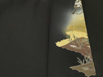 平和屋着物■豪華黒留袖　駒刺繍　文箱流水短冊草花文　暈し染め　金彩　正絹　逸品　CABJ2862ev