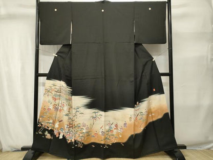 平和屋着物■豪華黒留袖　作家物　寿光織　御所車人物風景文　暈し染め　金糸　正絹　逸品　CABJ2863ev