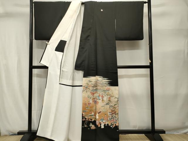 平和屋着物■豪華黒留袖　作家物　寿光織　御所車人物風景文　暈し染め　金糸　正絹　逸品　CABJ2863ev