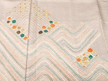 平和屋着物■訪問着　刺繍　絞り　抽象文　金彩　正絹　逸品　CABJ2864ev