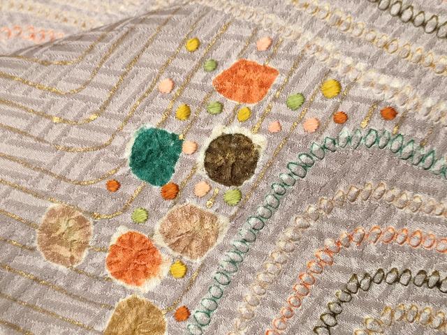 平和屋着物■訪問着　刺繍　絞り　抽象文　金彩　正絹　逸品　CABJ2864ev