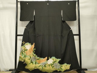 平和屋着物■豪華黒留袖　刺繍　孔雀枝花文　暈し染め　金彩　正絹　逸品　CABJ2865ev