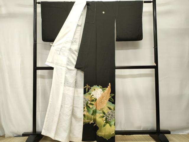 平和屋着物■豪華黒留袖　刺繍　孔雀枝花文　暈し染め　金彩　正絹　逸品　CABJ2865ev