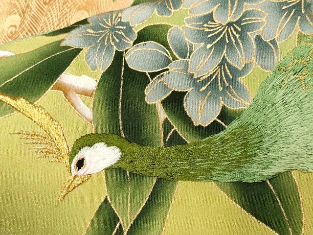 平和屋着物■豪華黒留袖　刺繍　孔雀枝花文　暈し染め　金彩　正絹　逸品　CABJ2865ev