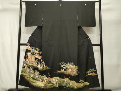 平和屋着物■豪華黒留袖　作家物　駒刺繍　御所車人物風景文　金彩　正絹　逸品　CABJ2866ev