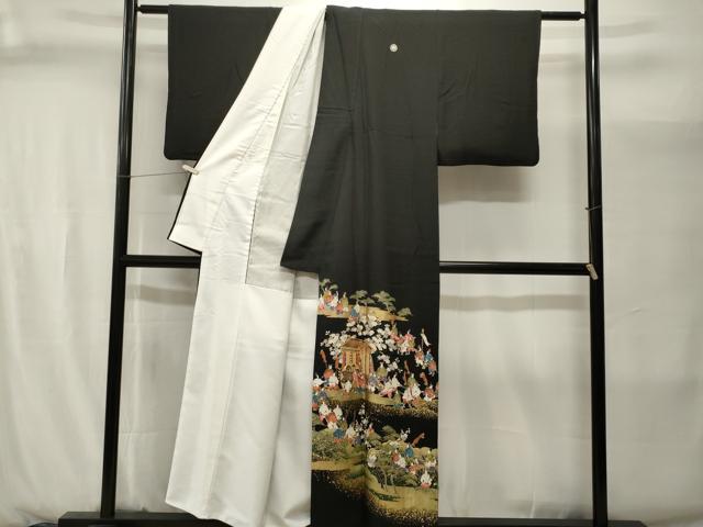 平和屋着物■豪華黒留袖　作家物　駒刺繍　御所車人物風景文　金彩　正絹　逸品　CABJ2866ev