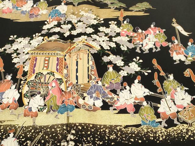 平和屋着物■豪華黒留袖　作家物　駒刺繍　御所車人物風景文　金彩　正絹　逸品　CABJ2866ev