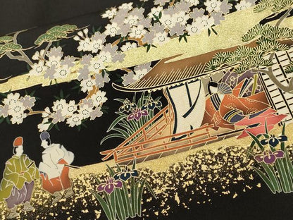平和屋着物■豪華黒留袖　作家物　駒刺繍　御所車人物風景文　金彩　正絹　逸品　CABJ2866ev