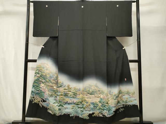 平和屋着物■十日町友禅作家　岡村蒼風　黒留袖　金閣寺　暈し染め　正絹　逸品　CABJ2868ev