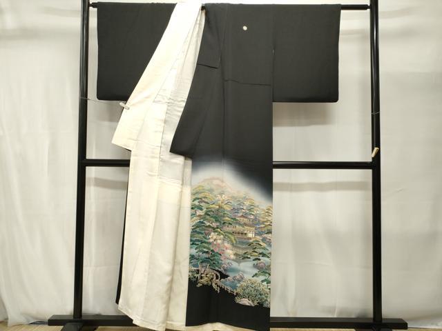 平和屋着物■十日町友禅作家　岡村蒼風　黒留袖　金閣寺　暈し染め　正絹　逸品　CABJ2868ev