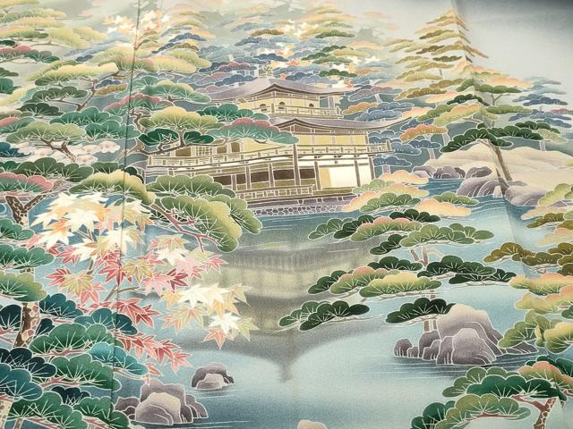 平和屋着物■十日町友禅作家　岡村蒼風　黒留袖　金閣寺　暈し染め　正絹　逸品　CABJ2868ev