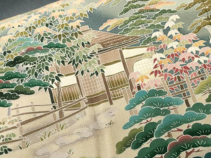 平和屋着物■十日町友禅作家　岡村蒼風　黒留袖　金閣寺　暈し染め　正絹　逸品　CABJ2868ev