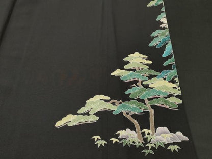 平和屋着物■十日町友禅作家　岡村蒼風　黒留袖　金閣寺　暈し染め　正絹　逸品　CABJ2868ev