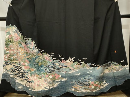平和屋着物■豪華黒留袖　作家物　飛鶴　舟　御所解文　暈し染め　正絹　逸品　CABJ2871ev