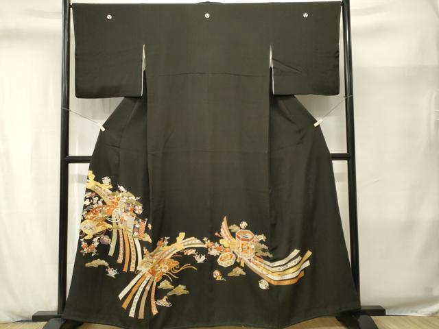 平和屋着物■豪華黒留袖　駒刺繍　束ね熨斗宝尽し文　貝桶花文　金彩　正絹　逸品　CABJ2877ev
