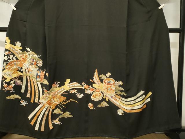 平和屋着物■豪華黒留袖　駒刺繍　束ね熨斗宝尽し文　貝桶花文　金彩　正絹　逸品　CABJ2877ev