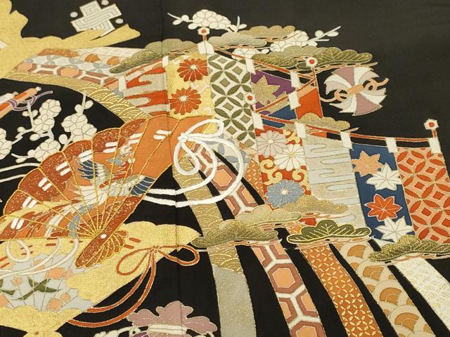 平和屋着物■豪華黒留袖　駒刺繍　束ね熨斗宝尽し文　貝桶花文　金彩　正絹　逸品　CABJ2877ev