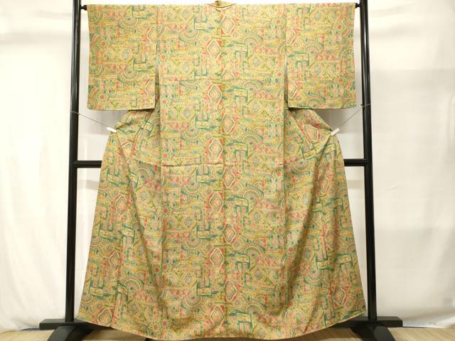 平和屋着物■上質な小紋　切嵌幾何学文　正絹　逸品　CABJ2885ev