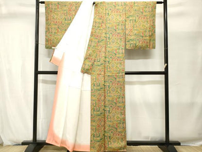 平和屋着物■上質な小紋　切嵌幾何学文　正絹　逸品　CABJ2885ev