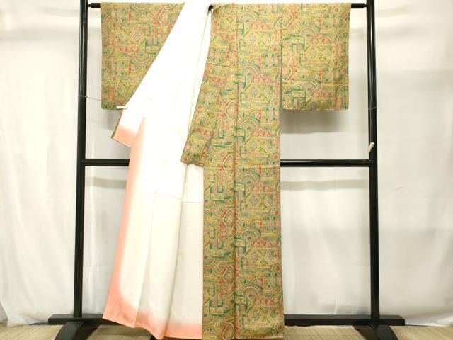 平和屋着物■上質な小紋　切嵌幾何学文　正絹　逸品　CABJ2885ev