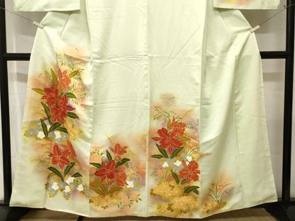 平和屋着物■訪問着　刺繍　カトレア　草花文　暈し染め　正絹　逸品　CABJ2891ev