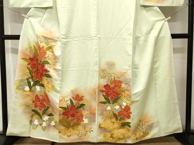 平和屋着物■訪問着　刺繍　カトレア　草花文　暈し染め　正絹　逸品　CABJ2891ev