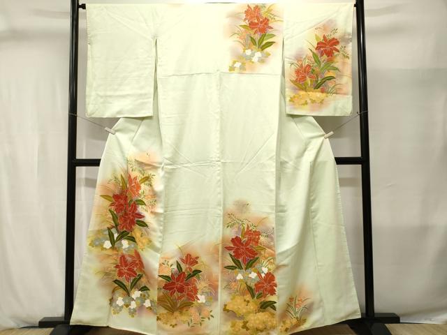 平和屋着物■訪問着　刺繍　カトレア　草花文　暈し染め　正絹　逸品　CABJ2891ev