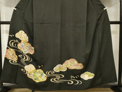 平和屋着物■豪華黒留袖　駒刺繍　立波鳳凰吉祥花文　金彩　正絹　逸品　CABJ2894ev