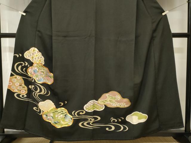 平和屋着物■豪華黒留袖　駒刺繍　立波鳳凰吉祥花文　金彩　正絹　逸品　CABJ2894ev