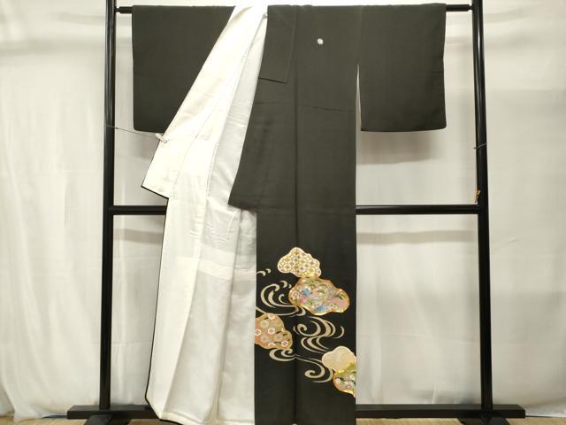平和屋着物■豪華黒留袖　駒刺繍　立波鳳凰吉祥花文　金彩　正絹　逸品　CABJ2894ev
