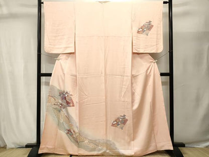 平和屋着物■訪問着　十二単　扇面草花文　暈し染め　金銀彩　正絹　逸品　CABJ2895ev