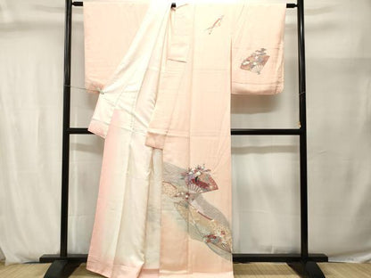 平和屋着物■訪問着　十二単　扇面草花文　暈し染め　金銀彩　正絹　逸品　CABJ2895ev