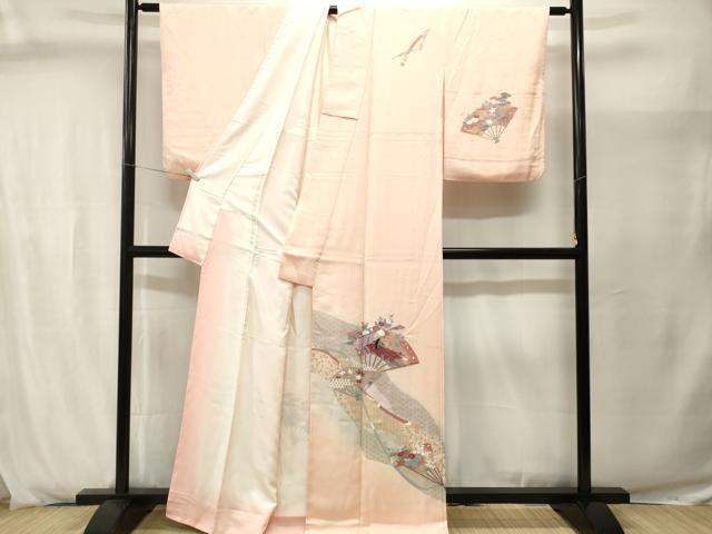 平和屋着物■訪問着　十二単　扇面草花文　暈し染め　金銀彩　正絹　逸品　CABJ2895ev