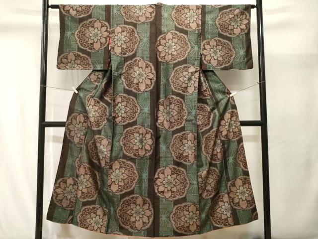 平和屋着物■上質な紬　麻の葉花唐草間道　正絹　逸品　CABJ2897ev