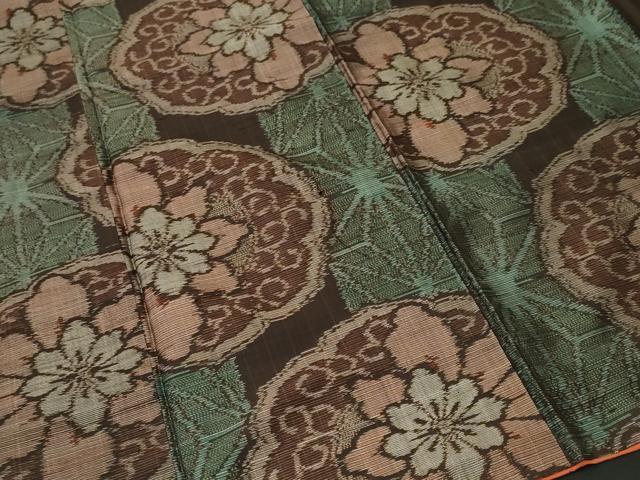 平和屋着物■上質な紬　麻の葉花唐草間道　正絹　逸品　CABJ2897ev