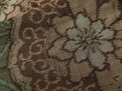 平和屋着物■上質な紬　麻の葉花唐草間道　正絹　逸品　CABJ2897ev