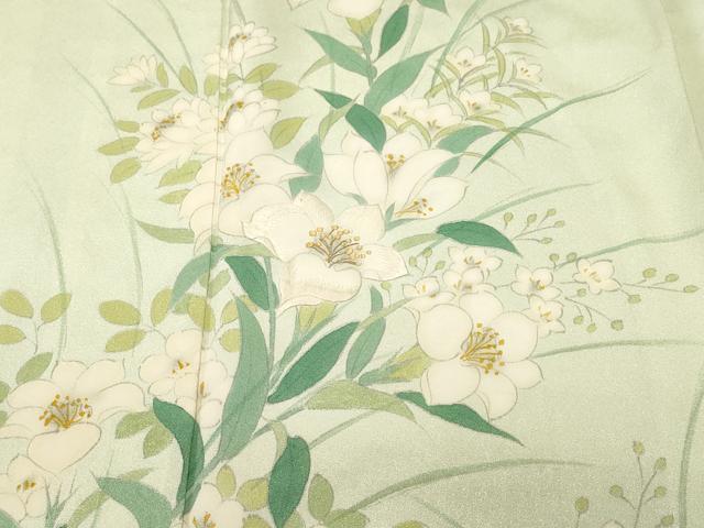 平和屋着物■訪問着　刺繍　草花文　正絹　逸品　CABJ2898ev