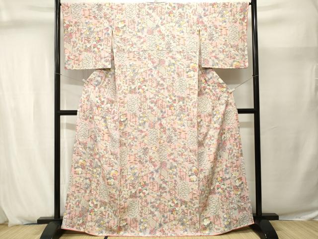 平和屋着物■上質な小紋　紬地　松竹梅花文　正絹　逸品　CABJ2900ev