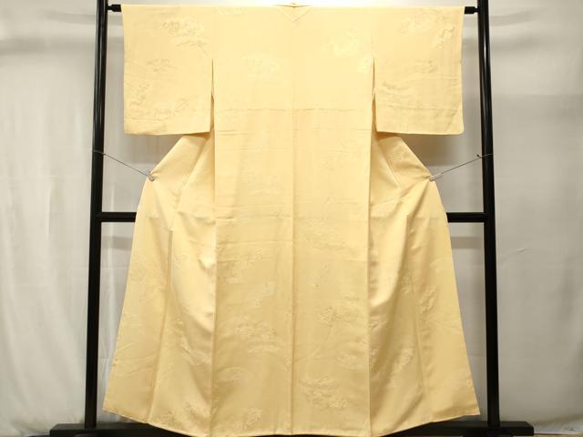 平和屋着物■上質な色無地　地紙草花地紋　卵色　正絹　逸品　CABJ2904ev